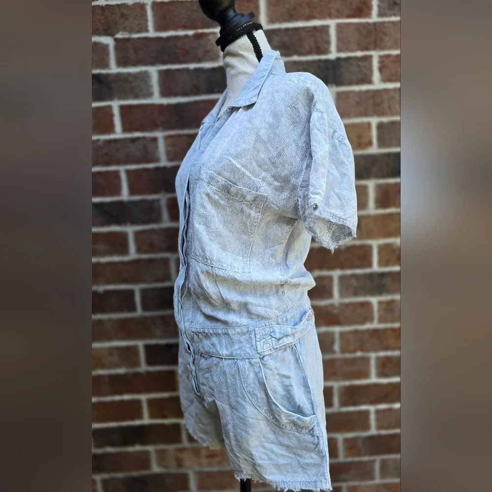 Young Fabulous & Broke Linen Blend Romper Cornflower Blue Size S